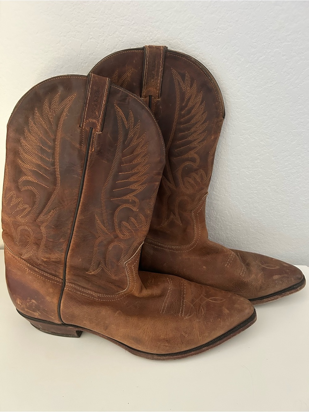 Boulet Men's Distressed Brown Western Cowboy Rodeo Boots Stitch Detail, Size 12